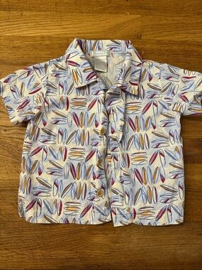 Kids White Short-Sleeve Surfboard Button-Down Shirt by HoneyPot